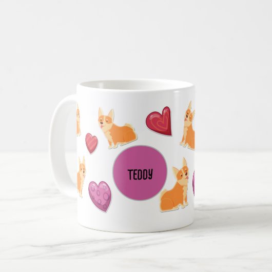 かわいいバレンタインデーCorgi犬の恋人ギフト コーヒーマグカップ (正面左)