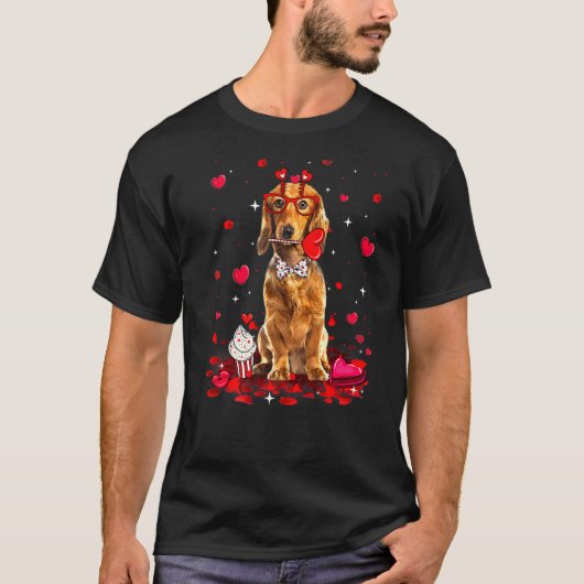 かわいいバレンタインデーdachshund犬のハート衣装P Tシャツ (正面)