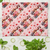 かわいいバレンタインハートサングラス キッチンタオル (折り畳み)