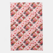 かわいいバレンタインハートサングラス キッチンタオル (縦)