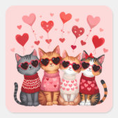 かわいいバレンタインハートサングラス スクエアシール (正面)