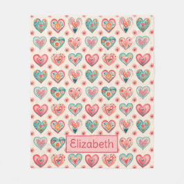 かわいいバレンタインハートパターン フリースブランケット