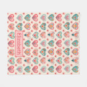 かわいいバレンタインハートパターン フリースブランケット (正面(横))