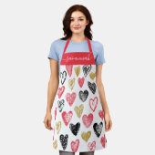 かわいいバレンタインハート模様モノグラムエプロン エプロン (着用した状態)