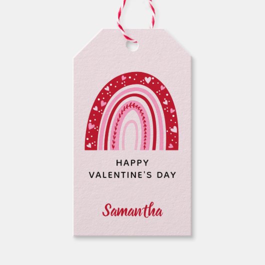かわいいバレンタインパーソナライズされた虹 ギフトタグ (正面)