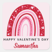 かわいいバレンタインパーソナライズされた虹 スクエアシール (正面)