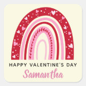 かわいいバレンタインパーソナライズされた虹 スクエアシール (正面)
