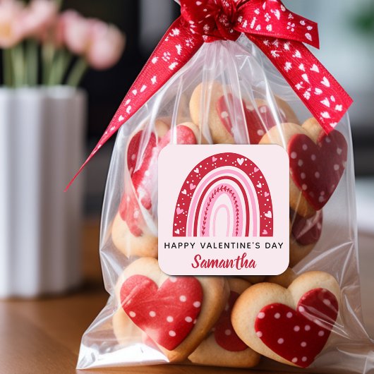 かわいいバレンタインパーソナライズされた虹 スクエアシール