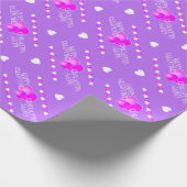 かわいいバレンタインピンクと白のハートオン薄紫 ラッピングペーパー (角)