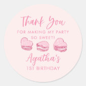 かわいいバレンタインピンクハート誕生日パーティーのお願い ラウンドシール (正面)