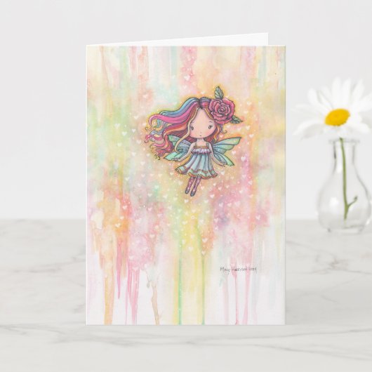 かわいいバレンタインフェアリー水彩画アート カード (小さな植物)