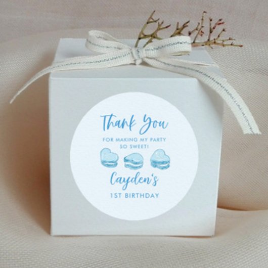 かわいいバレンタインブルーハート誕生日パーティーのお願い ラウンドシール