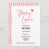かわいいバレンタインベビーラブピンクハート赤ちゃんシャワー 招待状 (正面/裏面)