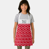 かわいいバレンタイン赤い白いハートパターン名キッズ エプロン (インサイチュ)