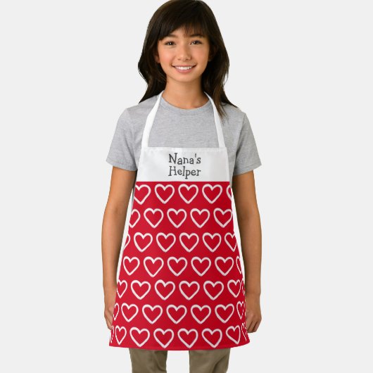 かわいいバレンタイン赤い白いハートパターン名キッズ エプロン (インサイチュ)
