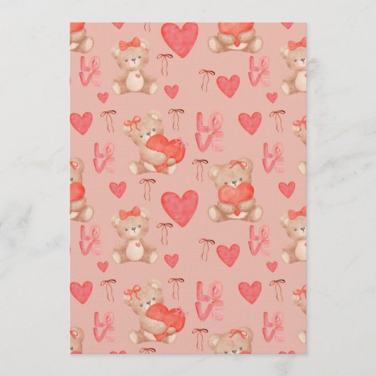 かわいいバレンタイン ブラウン テディベア シームレス パターン 招待状 (正面)