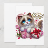 かわいいバレンタイン ラグドール猫 フラット ホリデーカード (正面/裏面)