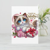 かわいいバレンタイン ラグドール猫 フラット ホリデーカード (スタンド正面)