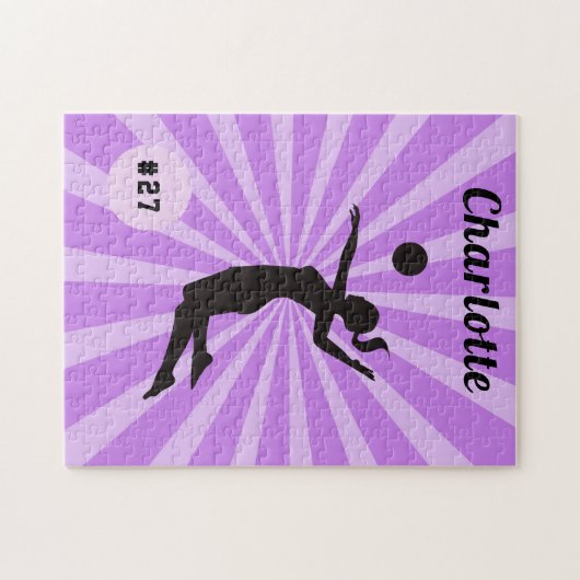 かわいいバレーボールをしている女の子のピンクの名前と番号 ジグソーパズル (横)