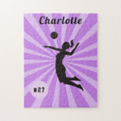 かわいいバレーボールをしている女の子のピンクの名前と番号 ジグソーパズル (縦)