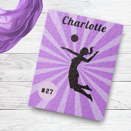 かわいいバレーボールをしている女の子のピンクの名前と番号 ジグソーパズル