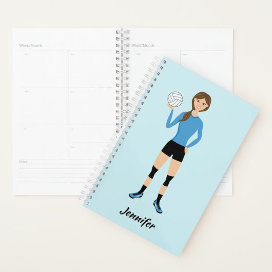 かわいいバレーボールガールイラストレーション付き名前をカスタムする プランナー手帳 (ディスプレー)