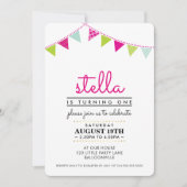 かわいいバンティング1ST誕生日パーティー招待状ピンクミント 招待状 (正面)