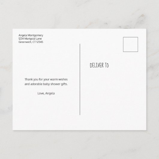 かわいいバンニーとハート赤ちゃんシャワーありがとう ポストカード (裏面)