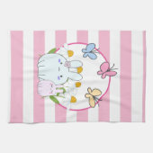 かわいいバンニーと春デイジーと蝶 キッチンタオル (横)