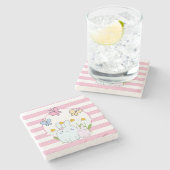 かわいいバンニーと春デイジーと蝶 ストーンコースター (横)