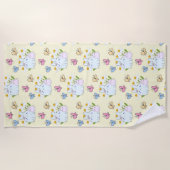 かわいいバンニーと春デイジーと蝶 ビーチタオル (正面)