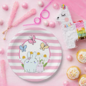 かわいいバンニーと春デイジーと蝶 ペーパープレート (パーティー)