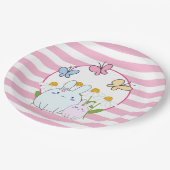かわいいバンニーと春デイジーと蝶 ペーパープレート (アングル)