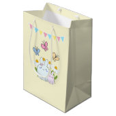 かわいいバンニーと春デイジーと蝶 ミディアムペーパーバッグ (正面アングル)