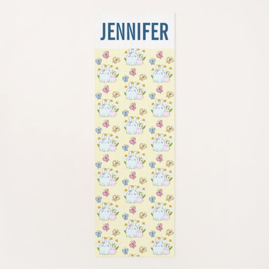 かわいいバンニーと春デイジーと蝶 ヨガマット (正面)