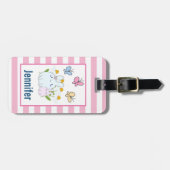 かわいいバンニーと春デイジーと蝶 ラゲッジタグ (正面横)