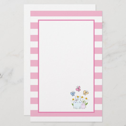かわいいバンニーと春デイジーと蝶 便箋 (正面/裏面)