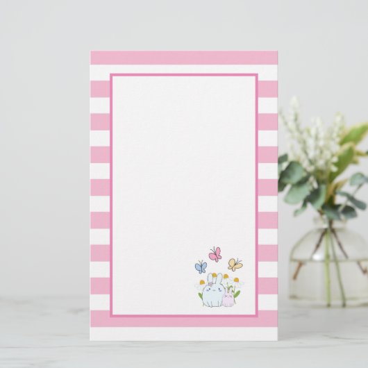 かわいいバンニーと春デイジーと蝶 便箋 (スタンド正面)