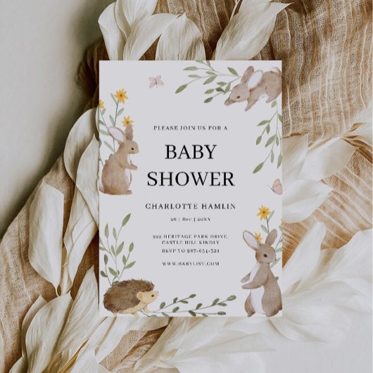 かわいいバンニーと緑の赤ちゃんシャワー 招待状