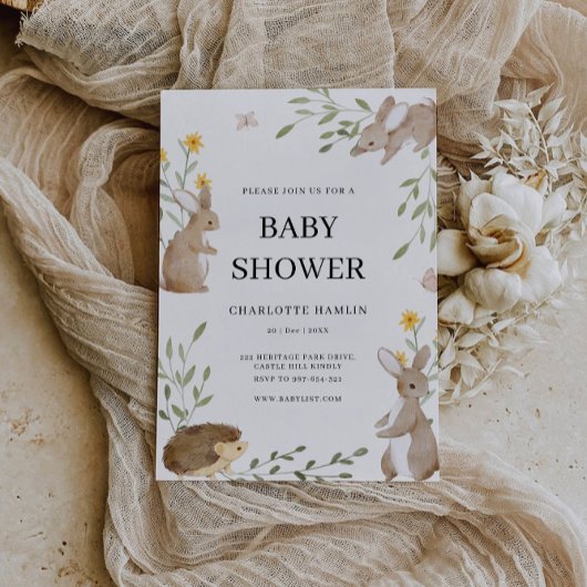 かわいいバンニーと緑の赤ちゃんシャワー 招待状