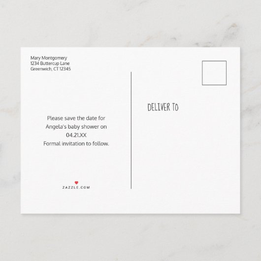 かわいいバンニーハート赤ちゃんシャワー日付を保存 案内ポストカード (裏面)