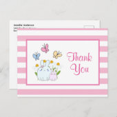 かわいいバンニー、蝶と花のパーティー感謝してい ポストカード (正面/裏面)