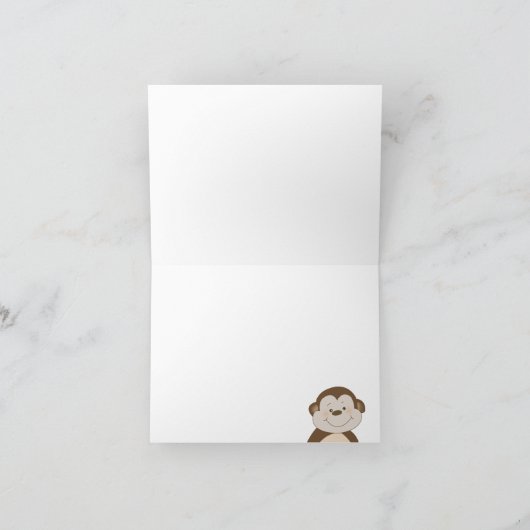かわいいバンビーノ猿の青い点はノート感謝していしています サンキューカード (内部)