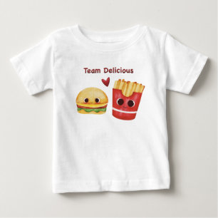 かわいいバーガー&フライドポテトのベストフレンドベイビーTシャツ ベビーTシャツ