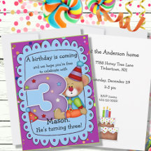 かわいいバースデーベア招待状年齢3