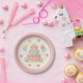 かわいいバースデー - 可愛いケーキとカップケーキ ペーパープレート