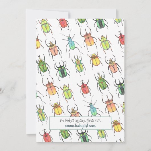 かわいいバーチャルベビーカードシャワーラブバグカブトムシ 招待状 (裏面)