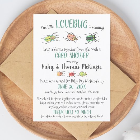 かわいいバーチャルベビーカードシャワーラブバグカブトムシ 招待状