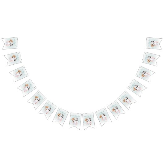 かわいいバーチャル赤ちゃんシャワー動物とマスク バンティングフラッグ (全)