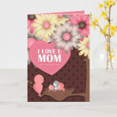かわいいバーディピンクイエローブラウンフローラ母の日 カード (黄色い花)
